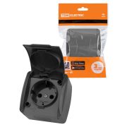 Розетка 2П+3 открытой установки IP54 16А с крышкой серая «Селигер» TDM