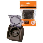Розетка 2П+3 открытой установки IP54 16А с прозрачной крышкой шоколад «Селигер» TDM
