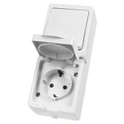 Блок (вертикальный) выключатель 1-кл. + розетка 2П+З с з/ш БКВР IP54 белый «Вуокса» TDM