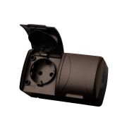 Розетка двойная 2П+3 открытой установки IP54 16А с крышкой шоколад «Селигер» TDM