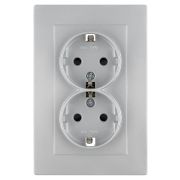 Розетка двойная 2П+З 16А 250В с защ. шт. серебр. металлик «Сенеж» TDM