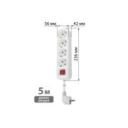 Удлинитель 4 гнезда, 5 метров, с/з, выкл., 16 А, 3680 Вт, белый, НАРОДНЫЙ У1-43059 (Ун1 431-0001)
