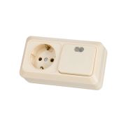 Блок комбинированный выключатель 1-кл. с подсветкой 10А + розетка 2П+З 16А 250В БКВР IP20 сл. кость «Ладога» TDM