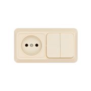 Блок комбинированный выкл. 2-кл. 10А + розетка 2П 10А 250В БКВР IP20 сл. кость «Ладога» TDM