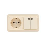 Блок комбинированный выключатель 2-кл. 10А с подсветкой + розетка 2П+З 16А 250В БКВР IP20 сл. кость «Ладога» TDM