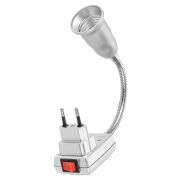 Переходник вилка-Е27 гибкий 150 мм с выключателем, серебро, TDM