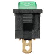 Выключатель клавишный KCD1-101N 12В AC/DC, 1P, 15А, (3с), ON-OFF, черный корпус, зеленая клавиша с LED подсветкой, Mini TDM