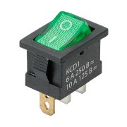 Выключатель клавишный KCD1-101N 250В AC/DC 1P 6А (3с) ON-OFF черный корпус, зеленая клавиша с LED подсветкой, Mini TDM