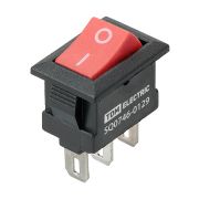 Выключатель клавишный KCD11-102 250В AC/DC, 1P, 3А, (3с), ON-ON, черный корпус, красная клавиша, Micro TDM