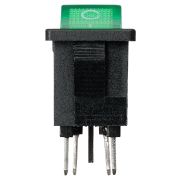 Выключатель клавишный KCD1-201N 250В AC/DC, 2P, 6А, (4с), ON-OFF, черный корпус, зеленая клавиша с LED подсветкой, Mini TDM