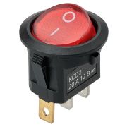 Выключатель клавишный круглый KCD2-101N 12В AC/DC, 1P, 20А, (3с), ON-OFF, черный корпус, красная клавиша с LED подсветкой TDM