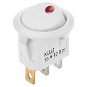 Выключатель клавишный круглый KCD2-101N-2 12В AC/DC, 1P, 16А, (3с), ON-OFF, белый с красной точечной LED подсветкой TDM