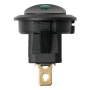 Выключатель клавишный круглый KCD2-101N-2 12В AC/DC, 1P, 16А, (3с), ON-OFF, черный с зеленой точечной LED подсветкой TDM