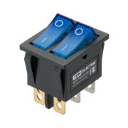 Выключатель двухклавишный KCD3-221N 250В AC/DC, 1P, 15А, (6с), ON-OFF, черный корпус, две синие клавиши с LED подсветкой TDM