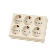 Розетка шестиместная 2П+3 открытой установки IP20 16A с защитными шторками сл.кость «Ладога» TDM