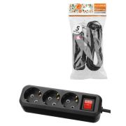 Удлинитель 3 гнезда, 5 метров, с/з, выкл., 16 А, 3680 Вт, черный, НАРОДНЫЙ У1-33058 (Ун1 331-0001)