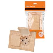 Розетка двойная 2П+З 16А 250В IP44 с защ. шт. с  крышкой сосна «Лама» TDM