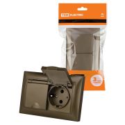 Розетка двойная 2П+З 16А 250В IP44 с защ. шт. с крышкой бронза «Лама» TDM