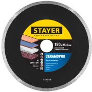 STAYER Сeramo-25, d 180 мм, (25.4 мм, 5 х 2.2 мм), сплошной алмазный диск, Professional (3665-180)