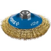 ЗУБР 125 мм, витая стальная латунированная проволока 0.3 мм, коническая щетка-крацовка для УШМ, Профессионал (35267-125)