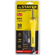 STAYER MAXTerm, 30 Вт, 3 в 1, в наборе: 5 насадок + термонож, прибор для выжигания, пайки и резки (45221)