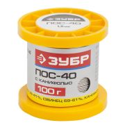 ЗУБР ПОС 40, 1 мм, 100 г, трубка с канифолью, припой (55451-100-10C)