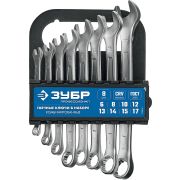 ЗУБР 8 шт, 6 - 17 мм, набор комбинированных гаечных ключей, Профессионал (27088-H8)
