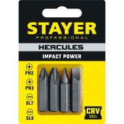 STAYER Hercules, 36 мм, 4 шт, биты для ударной отвертки, Professional (25667-S4)
