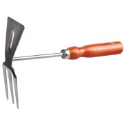 GRINDA 260 мм, 3 зубца, нержавеющая сталь, прямое лезвие, деревянная ручка, садовая мотыжка (8-421135)