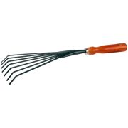 GRINDA 390 мм, углеродистая сталь, с плоскими зубцами, деревянная ручка, веерные грабельки (8-421253)