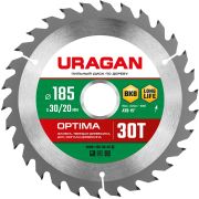URAGAN Optima, 185 х 30/20 мм, 30Т, пильный диск по дереву (36801-185-30-30)