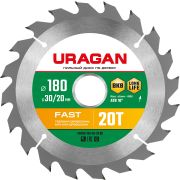 URAGAN Fast, 180 х 30/20 мм, 20Т, пильный диск по дереву (36800-180-30-20)