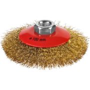 MIRAX 100 мм, витая стальная латунированная проволока 0.3 мм, коническая щетка-крацовка для УШМ (35143-100)