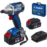 ЗУБР Т7, 20 В, 280 Н·м, 2 АКБ (4 А·ч), бесщеточный гайковерт, кейс, Профессионал (GB-250-42)