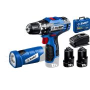 ЗУБР 12 В, 40 Н·м, 2 АКБ тип Т7 (2 А·ч), дрель-шуруповерт + LED фонарь, кейс, Профессионал (DL-121-22F)