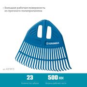 GRINDA PP-23, 500 х 50 х 420 мм, 23 зубца, без черенка, пластиковые, веерные грабли, PROLine (421813)