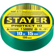 STAYER PROTECT-10, 15 мм х 10 м, 5 000 В, зеленая, изолента ПВХ, Professional (12292-G)