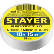 STAYER PROTECT-10, 15 мм х 10 м, 5 000 В, белая, изолента ПВХ, Professional (12292-W)