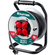 KRAFTOOL КГ 3х2.5 30м 4000Вт IP44, HEAVY DUTYСиловой удлинитель на стальной катушке (55086-30)