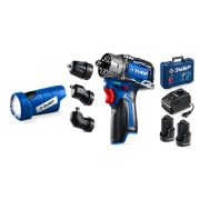 ЗУБР КОМБИ #4, набор: модульная дрель-шуруповерт + LED фонарь, BRUSHLESS, 12 В, 45 Н·м, 2 АКБ тип Т7 (2 А·ч), кейс, Профессионал (DB-125-22F)