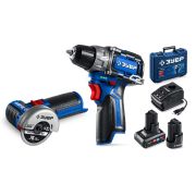 ЗУБР КОМПАКТ #5, набор: дрель-шуруповерт + мини УШМ, BRUSHLESS, 12 В, 45 Н·м, 2 АКБ тип Т7 (4 и 2 А·ч), кейс, Профессионал (DB-121-42AB)
