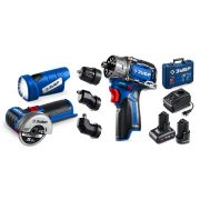 ЗУБР КОМБИ #5 набор: дрель-шуруповерт + мини УШМ + LED фонарь, BRUSHLESS, 12 В, 45 Н·м, 2 АКБ тип Т7 (4 и 2 А·ч), кейс, Профессионал (DB-125-42ABF)