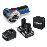 ЗУБР 12 В, D76 мм, 2 АКБ тип Т7 (4 А·ч), бесщеточная УШМ, сумка, Профессионал (AB-76-42)