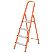 Стремянка, 4 ступени, стальной профиль, ступени сталь, оранжевая, Сибртех
