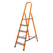 Стремянка, 5 ступеней, стальной профиль, ступени сталь, оранжевая, Сибртех
