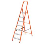 Стремянка, 7 ступеней, стальной профиль, ступени сталь, оранжевая, Сибртех