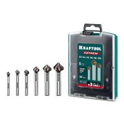 KRAFTOOL EXTREME Со5-А, 6 шт (6.3, 8.3, 10.4, 12.4, 16.5, 20.5 мм), Z3, 90°, сталь M35, U-образная спираль, набор зенковок (29734-H6)