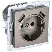Розетка BRITE РЮш10-1-БрШ 16А с USB A+A 2.1А с заземл. защ. шторки механизм шампань IEK BR-R14-16-U21-D21-K37